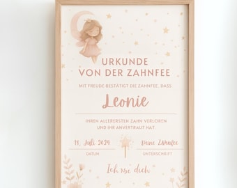 Personalized Tooth Fairy Certificate | Tooth Fairy Certificate to Print | Tooth Fairy Letter | Tooth Fairy Gift for Girls | A4 Format