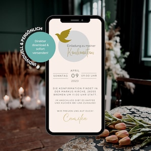 Digitale Einladung Konfirmation | Einladungskarte Kommunion | Personalisierte Einladung Konfirmation für Mädchen & Jungen | Firmung
