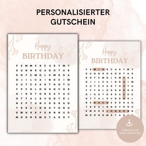 Personalisiertes Gutschein-Rätsel | Geschenkgutschein | Rätsel mit Begriffen zum Gestalten | Gutschein Vorlage zum Ausdrucken PDF