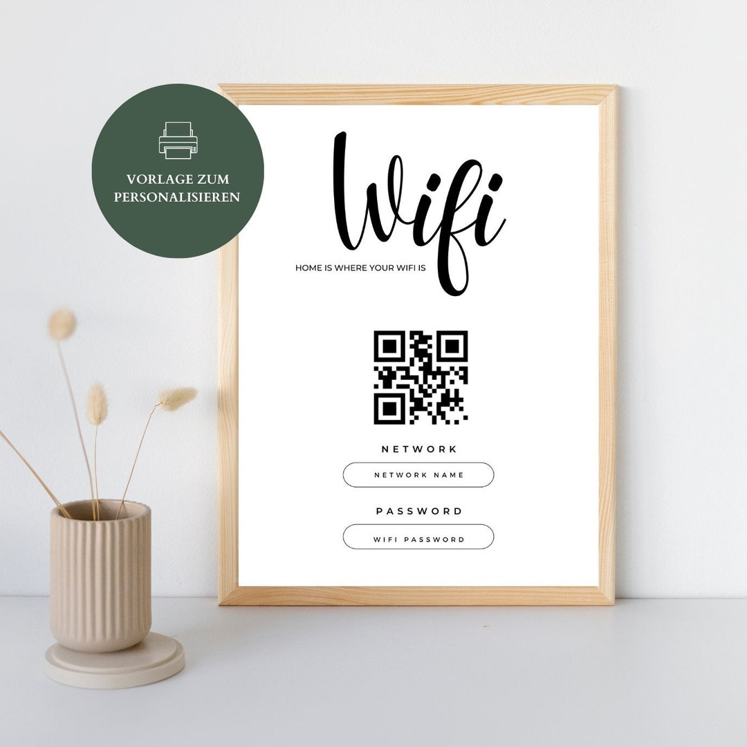 Wlan Schild zum ausdrucken | Personalisiertes Wifi Schild + QR Code ...