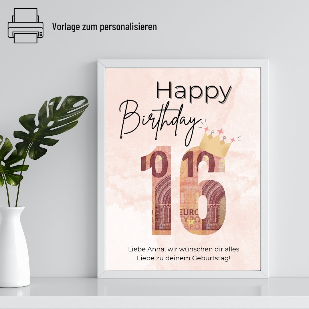 Geldgeschenk 16. Geburtstag Geburtstag Vorlage zum ausdrucken Geldgeschenk Geburtstag