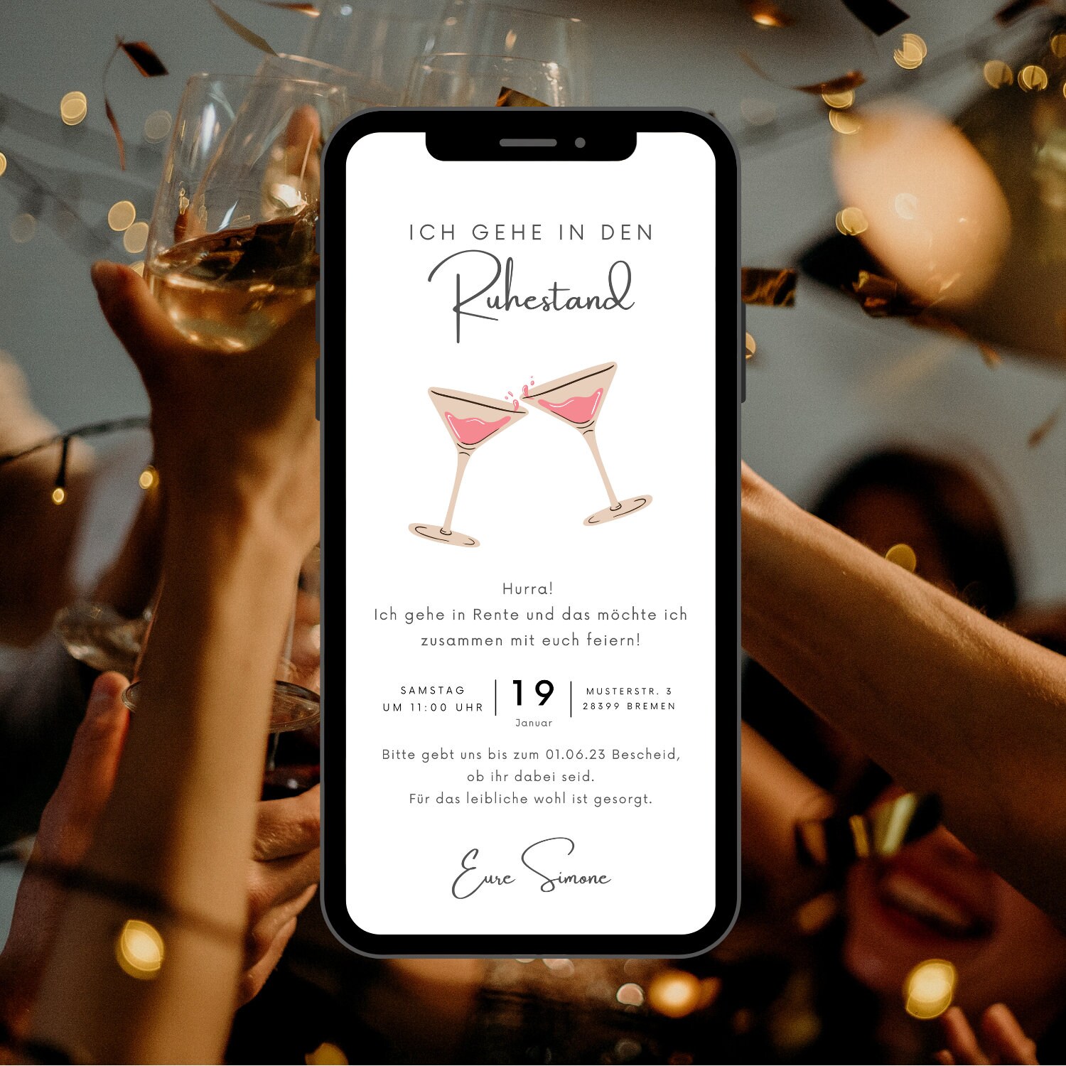 Retirement Digital Invitation | Ecard pension | Invitation card for retirement or pension | Customizable | retirement invitation card