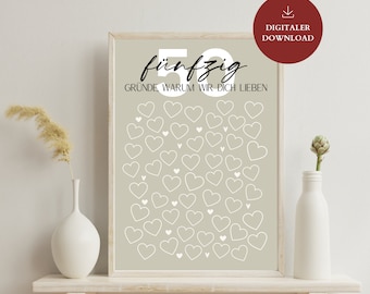 50th birthday gift | 50 Reasons Why I Love You | Birthday gift | Gift | Posters | Personalizable