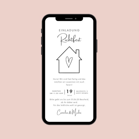 Digitale Einladung Richtfest | Ecard Richtfest zum personalisieren | Einladungskarte Hausbau zum versenden per Whatsapp
