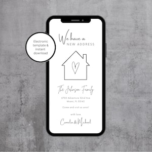 Plantilla electrónica de anuncio de mudanza | Nueva plantilla digital de dirección | Nuevo mensaje de texto editable de invitación a casa