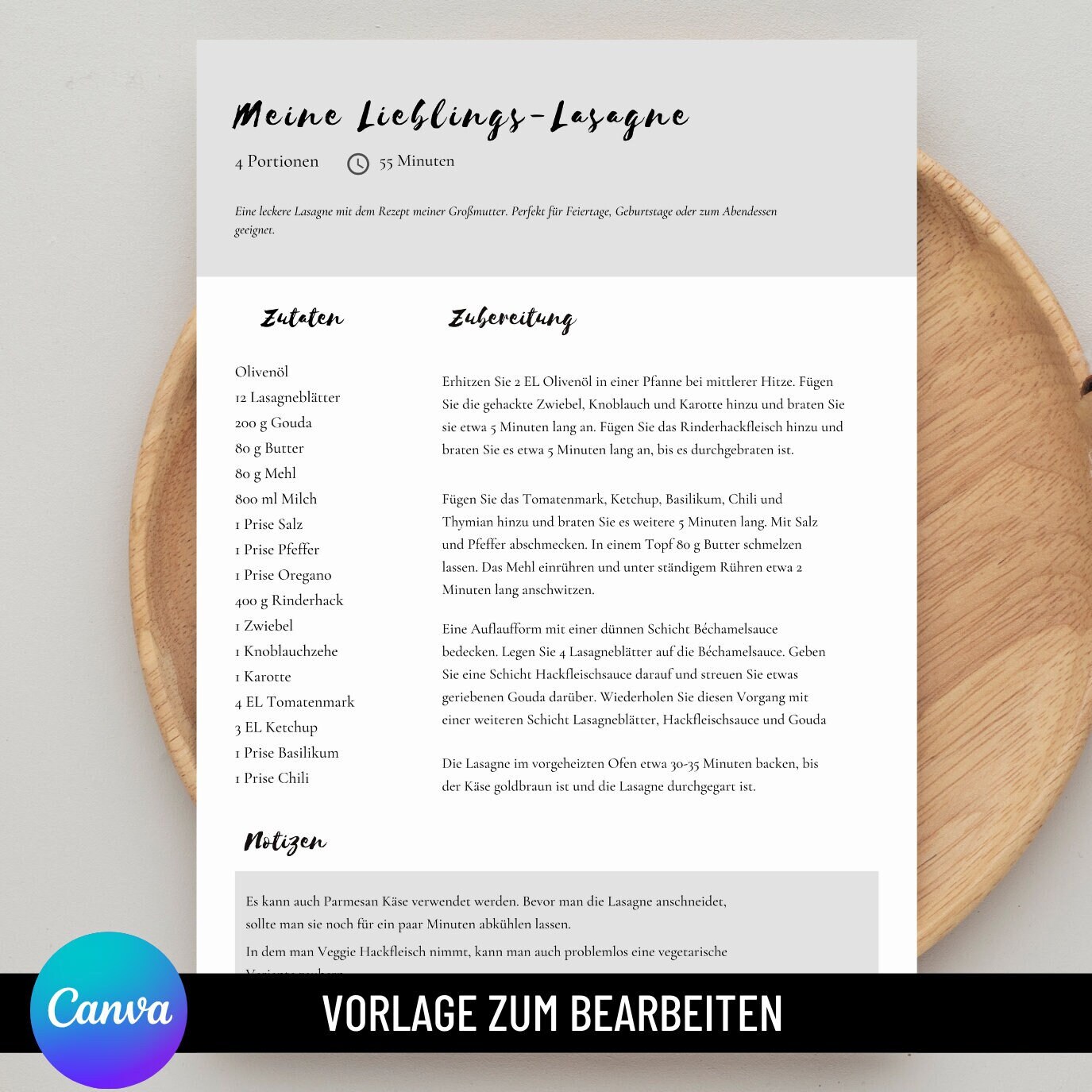 Recipe template A4 to print | Printable recipe template to personalize | Recipe template German | Recipe card to write yourself