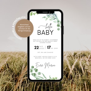 Digitale Baby Shower Einladung | Ecard Baby Party Einladung | Babyparty Einladungskarte Eukalyptus personalisiert zum versenden