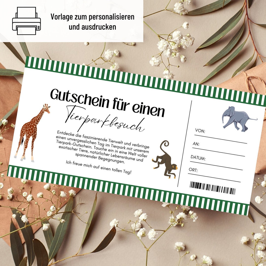 Animal Park Voucher Template Zoo Voucher to Print Out Voucher Excursion