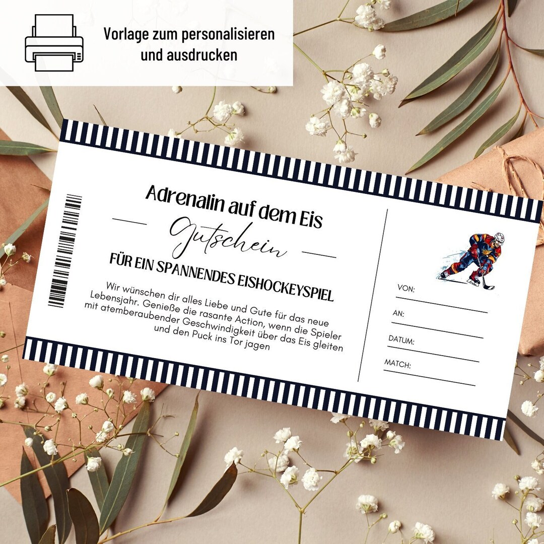 Gutschein Eishockey Vorlage Gutschein Eishockeyspiel zum Etsy Österreich