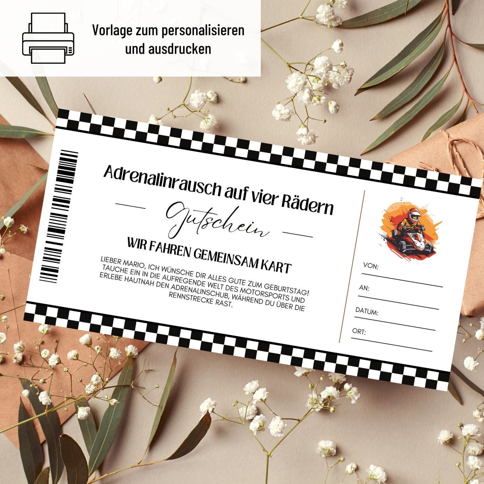 Gutschein Kart fahren Vorlage Gutschein Go Kart zum Ausdrucken