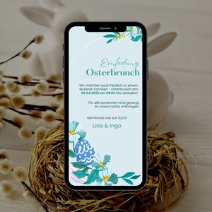 Invito digitale Ecard Pasqua | Invito pasquale personalizzato | Cartolina di Pasqua da inviare tramite Whatsapp | Invito al brunch pasquale con fiori