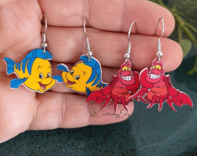 Flounder & Sebastian Inspired Earrings, Disney Jewelry, Disney Necklace