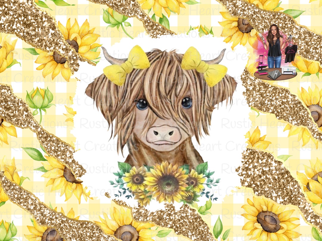 Highland Cow, Sunflowers, Yellow Plaid, Tumbler, Png, Sublimation - Etsy