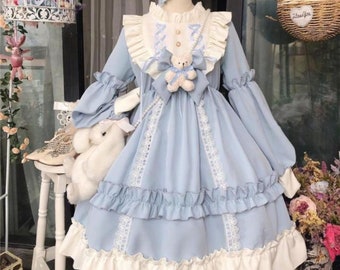 Lolita OP Cute Fashion Dress Flouncing Lace Trim Japanese Long Sleeves Baby Doll dress