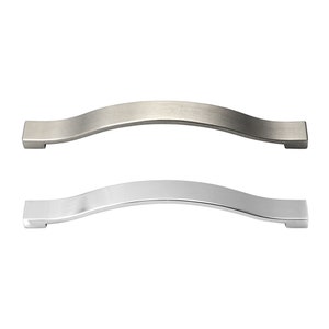 May include: Two cabinet pulls, one in brushed nickel and one in polished chrome, both with a curved design.