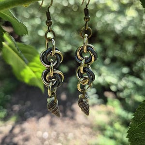Earrings, long earrings, earrings with shells
