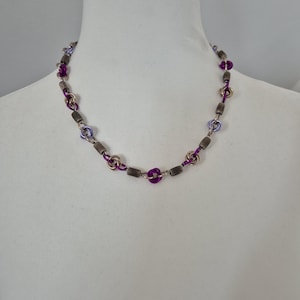 Pearl necklace, gold necklace, purple necklace
