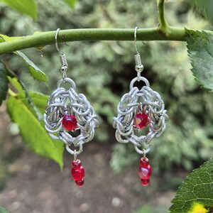 Earrings silver red, earrings silver, earrings red, medieval earrings, queen earrings