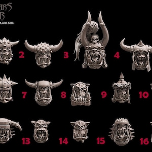 Fantasy Köpfe Ork-Bits | Kriegerische Gestalten | 3D gedruckte Teile zum Kitbashing