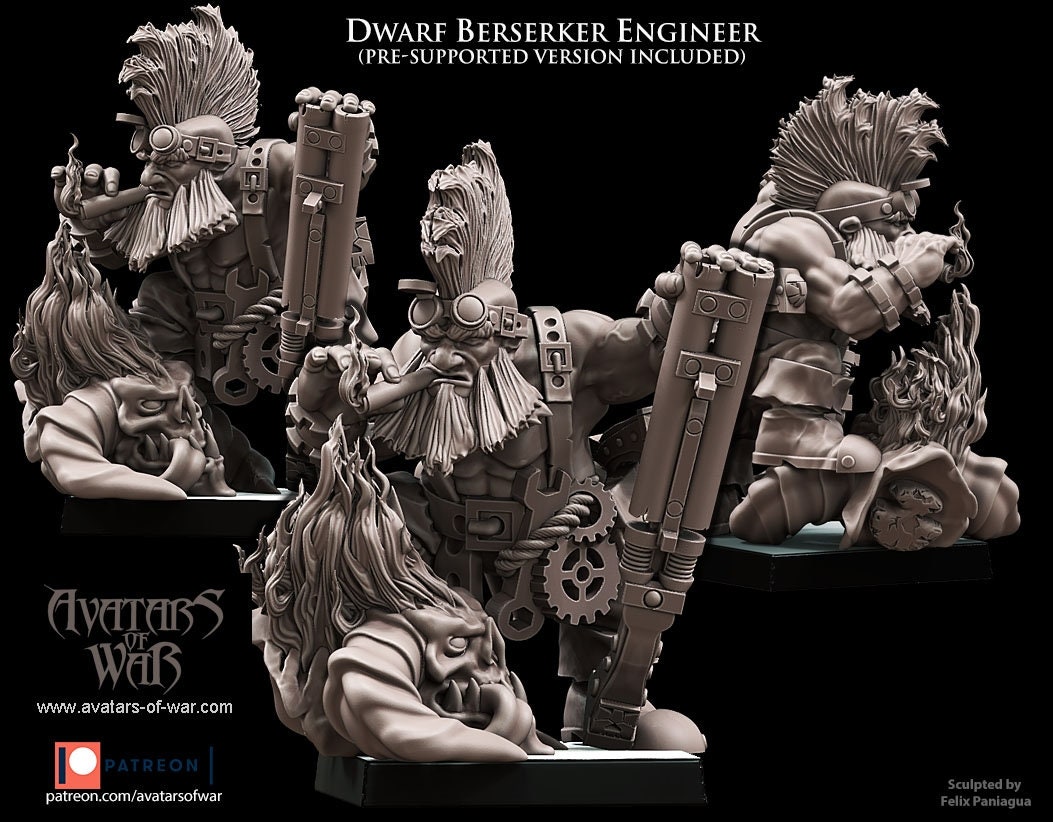 Dwarf Berserker Engineer- Avatars Of War -Fantasy D&D-3D Printed Miniatures-Tabletop Gaming