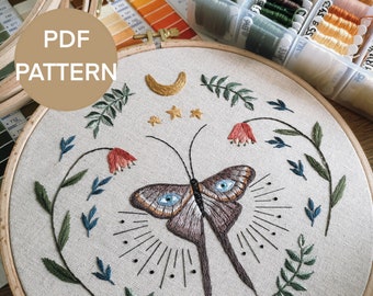 Embroidery pattern PDF, Magic Moth Embroidery Pattern, Spiritual Embroidery, Butterfly Embroidery, Instant digital download pattern,