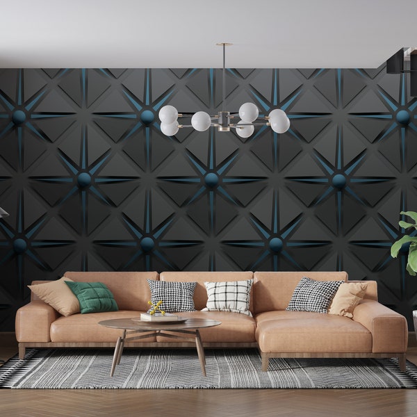 Carbon Schwarz und Grau Farbe mit Navy Blau Stern Muster in Pyramidenformen,Wohnzimmer,Küche,Schlafzimmer,Badezimmer,Schälen und Stick,Non-Woven