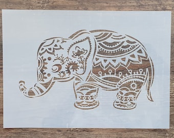 Stencil elephant with pattern for wall tattoo and vintage look Stencil textile design ST-1010168 Wall stencil, furniture stencil
