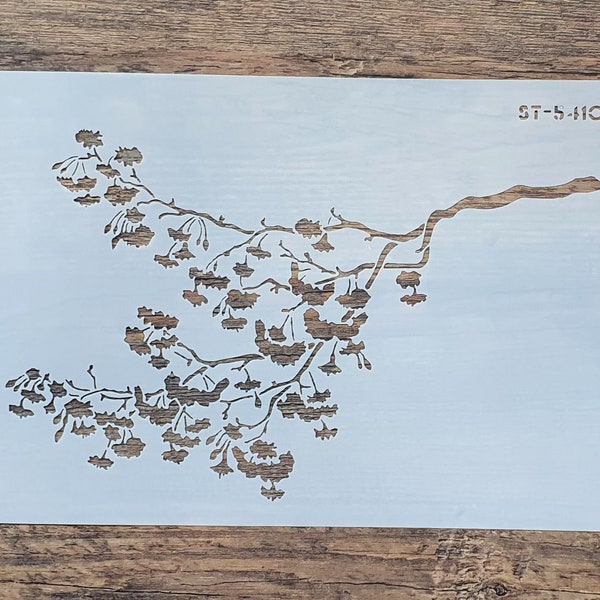 Sjabloon boomtak bloemen voor muurtattoos en vintage look stencil textielontwerp, meubelstencil ST-1010187