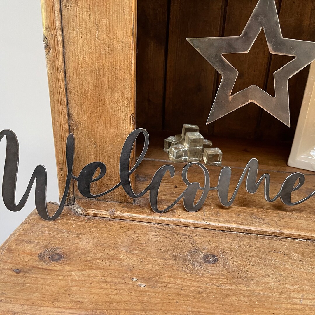 Welcome Metal Wall Art Script Sign - Etsy
