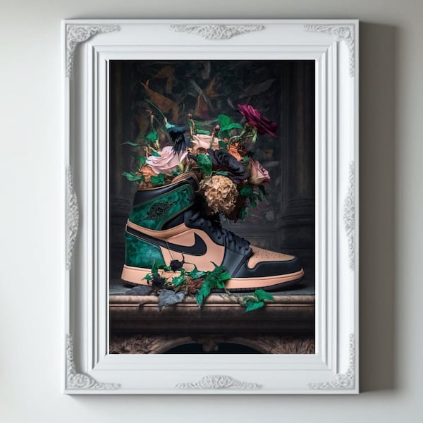 Air Jordan 1 Mystic Green, Turnschuh druckbares Poster, Blumen Wandkunst, air jordan, moderne Wandkunst, Wandkunst Poster