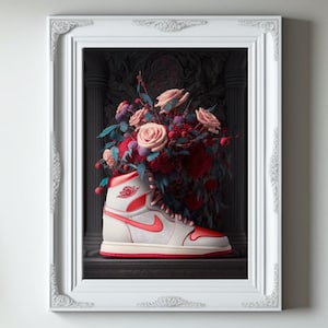 Air Jordan 1 High Valentines Day, Sneaker druckbare Poster, Blumen Wandkunst, air jordan, moderne Wandkunst, Wandkunst Poster