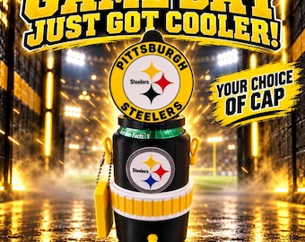 Pittsburgh Football Mini Cooler Can Koozie, 3D Printed 12 Oz Can Holder, Choice of 5 Caps, Game Day Fan Gift