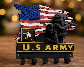 アメリカ陸軍3Dプリントキーホルダー｜ミリタリー風壁掛けキーラック｜退役軍人へのギフト｜陸軍ホームデコレーション｜愛国的な壁掛けオーガナイザー｜兵士へのギフト
