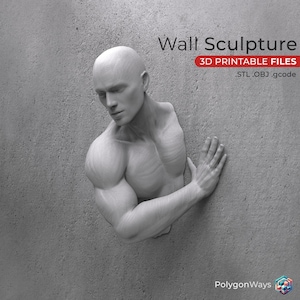 Wall Sculpture 3D | Man Getting Out of Wall Statue 3D PRINT STL FILES | Modern Wall Art | Abstract Fitness Decor | Home Decoration SportsMan
