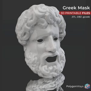 Greek Mask 3D Printer File, 3D Printable STL File, Ancient Greek STL, Greek Mask 3D model, 3D printing model