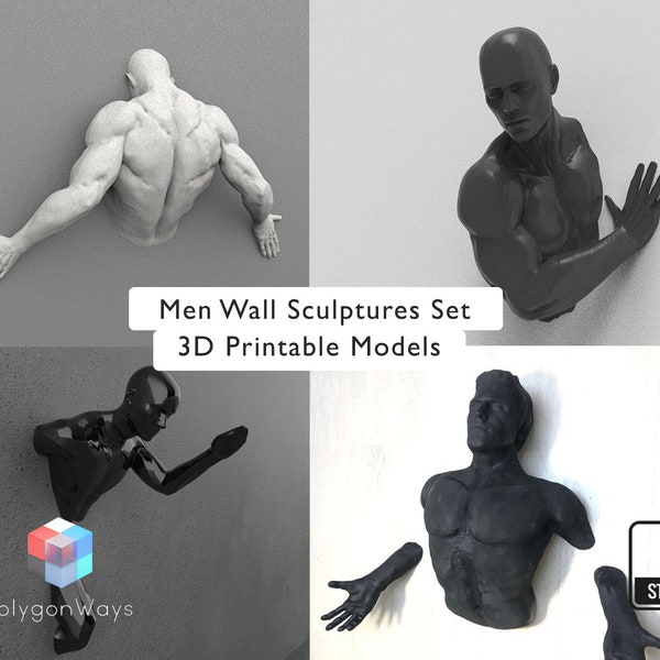 Men Wall Sculpture Set of 4 3D Print File STL Files / 3D Wall Art / Men Wall Hanging / Printable Decor / Wall Sculpture Decor Printable