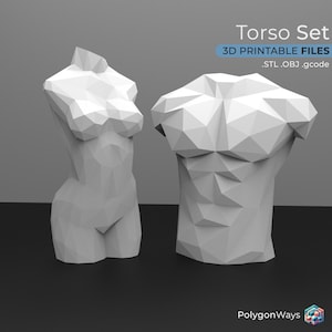 Male and Female Torso Low Poly Set of 2 3D Printable Models Papercraft / STL Files / 3D Printing Model Digital / Decoration STL File