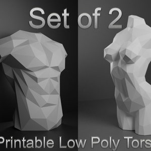 Male and Female Torso Low Poly Set of 2 3D Printable Models Papercraft / STL Files / 3D Printing Model Digital / Decoration STL File