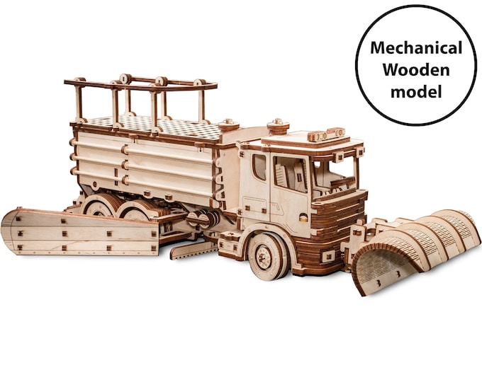 3d puzzles for adults Snow plow truck Wooden Mechanical model kit