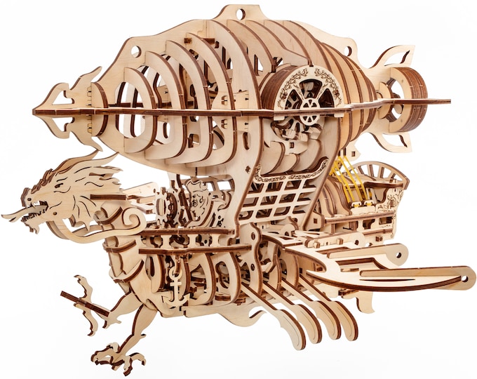 3d Wooden puzzle Pirate airship Mechanical model kit Puzzles for adults Skylord