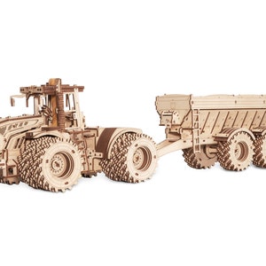 3d Wooden model kit Tractor with Trailer Mechanical constructor 3d puzzle