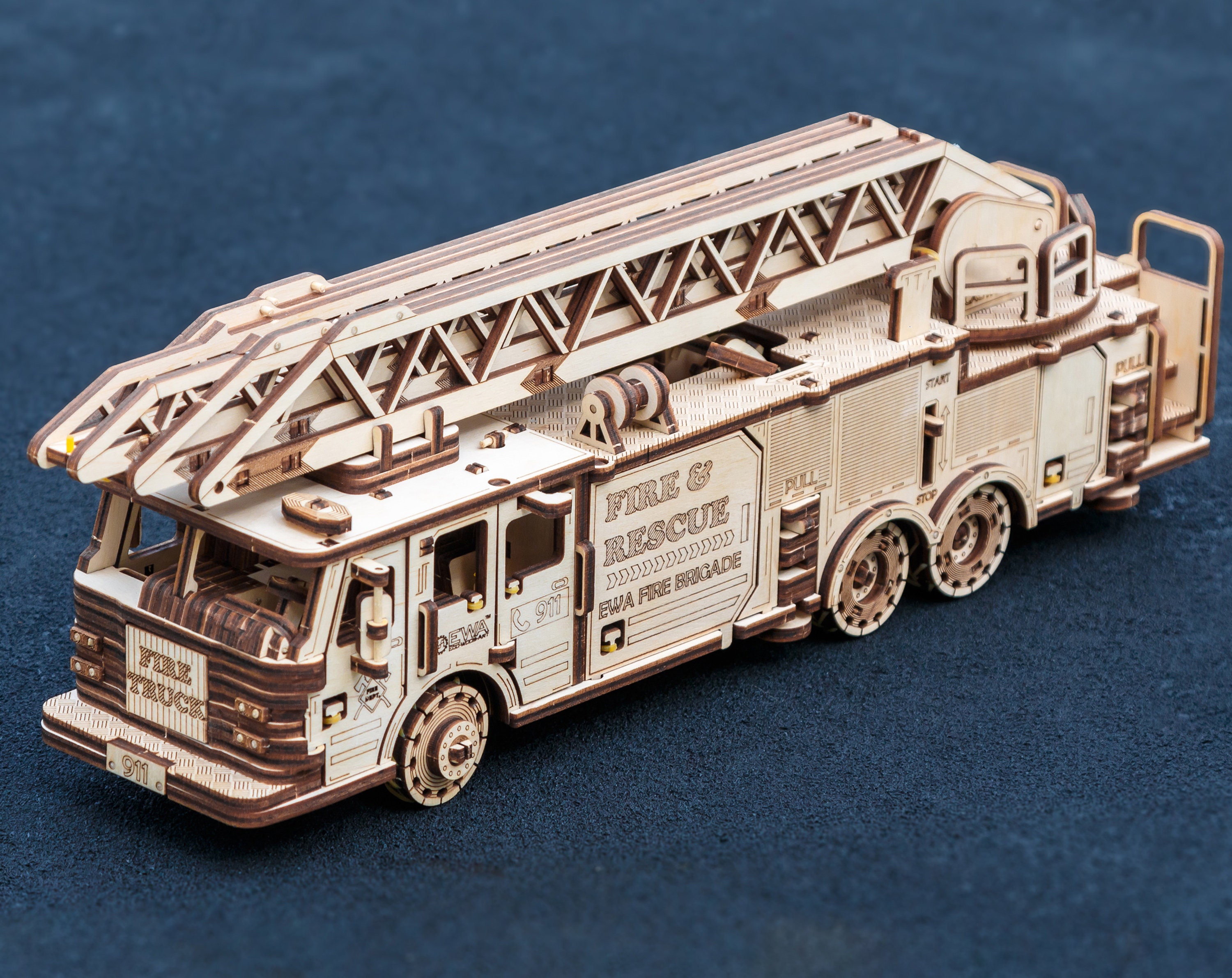 Eco-Wood-Art 3D Wooden Model - Fire Truck 37.8 cm Beige