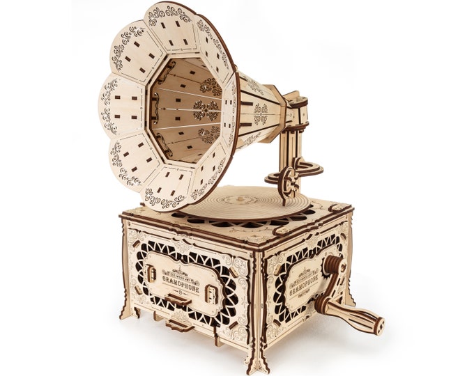 3D Mechanical Wooden model Gramophone Сonstruction kit Puzzles for adults