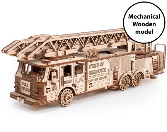 3d Wooden Model Kit Fire Truck Mechanical Model Puzzles for Adults 