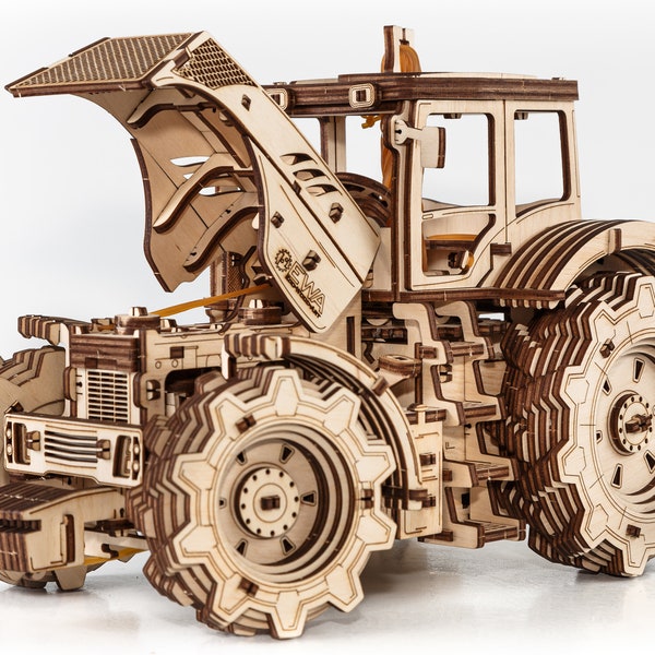Wooden 3d mechanical model Tractor Construction set for adults Wood puzzle