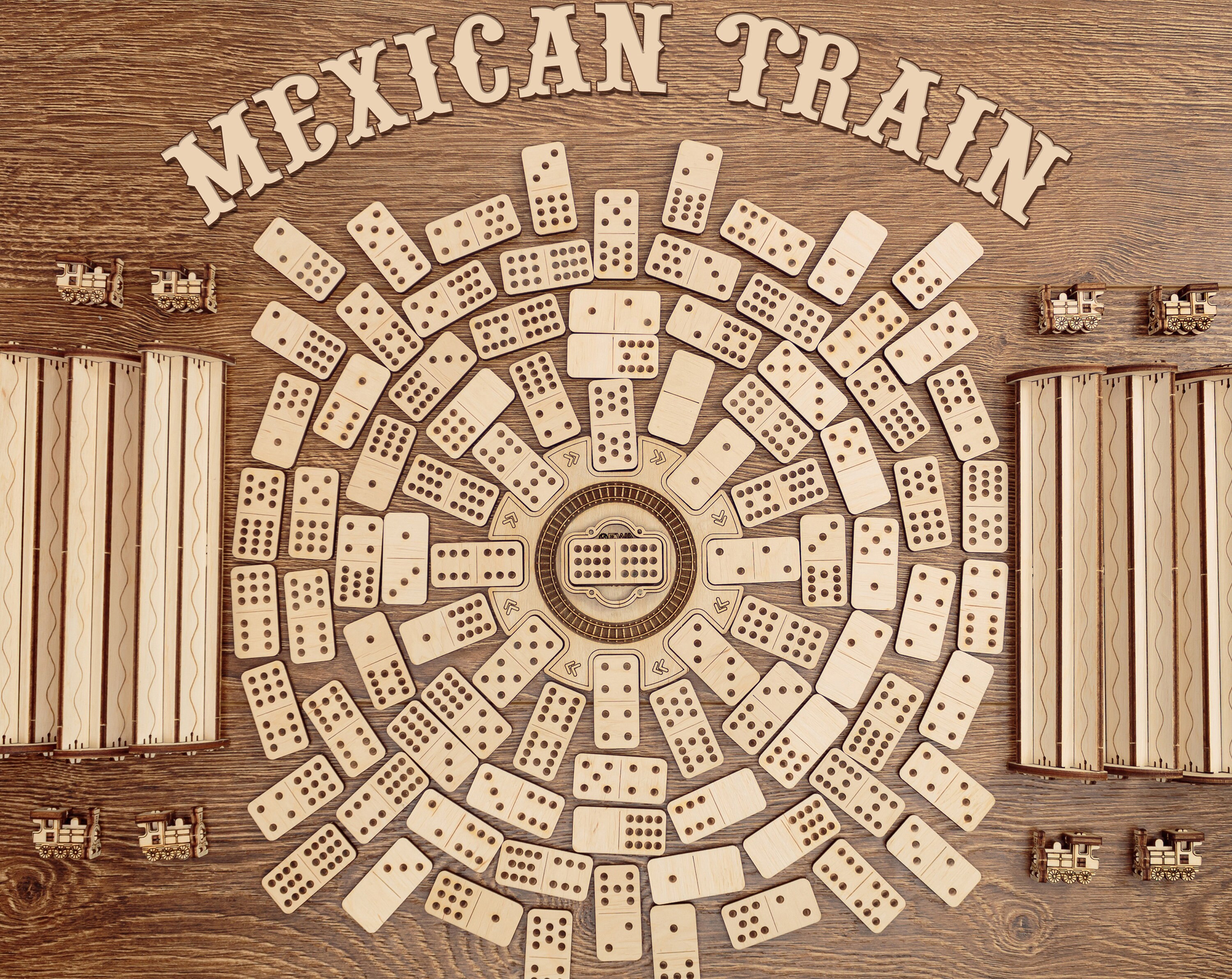 Mexican Train Dominos Hub Dominoes Set Board Games 3D Wooden Puzzle Etsy