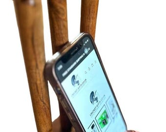 Cricket Ball & Wickets Phone Holder: Real Wood Desk Stand