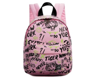 Zaino piccolo YLX - Stampa graffiti tigre rosa Eco-friendly / Zaino per bambini / Zaino tigre / Zaino per ragazze / Zaino rPET