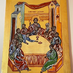 The Last Supper, Icon, Icon painting, Tempera on Wood, 22 carat transfer gold