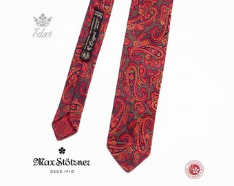 Schmale Paisley-Krawatte Rot-Gold – original Edsor Kronen – Vintage 50er Jahre